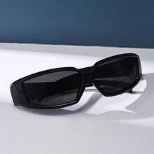 1pc Men's Glossy Wrap-Around Rectangular Fashion Glasses, Retro Thin Black Frame Travel Beach Daily UV Protection Fashion Glasses - Multicolor - View 4