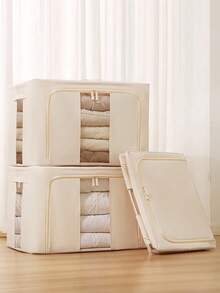 Foldable Large Capacity Dust-Proof Clothes Storage Box, Oxford Fabric Moisture-Proof Zipper Storage Organizer, Wardrobe Cabinet Storage Organizer, Home Storage Essentials, Back To School Season - White - View 3