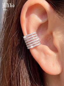 Hihho 1pc Luxury Sparkling Multi-Layer Full Rhinestone No-Hole Ear Cuff, Women's Cartilage Ear Clip Suitable For Commute, Daily Wear And Evening Party - Ear Clips - View 3