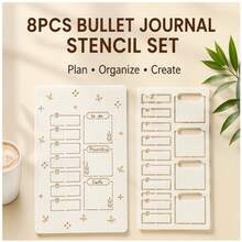 8pcs 5.82 X 8.26 Inch Cream White PET Bullet Journal Stencil, Precision Laser Cut Hollow Reusable Plastic Template, Suitable For A5 Dot Grid Notebook, Scrapbooking, Personal Planner DIY Decoration - 8pcs - View 8