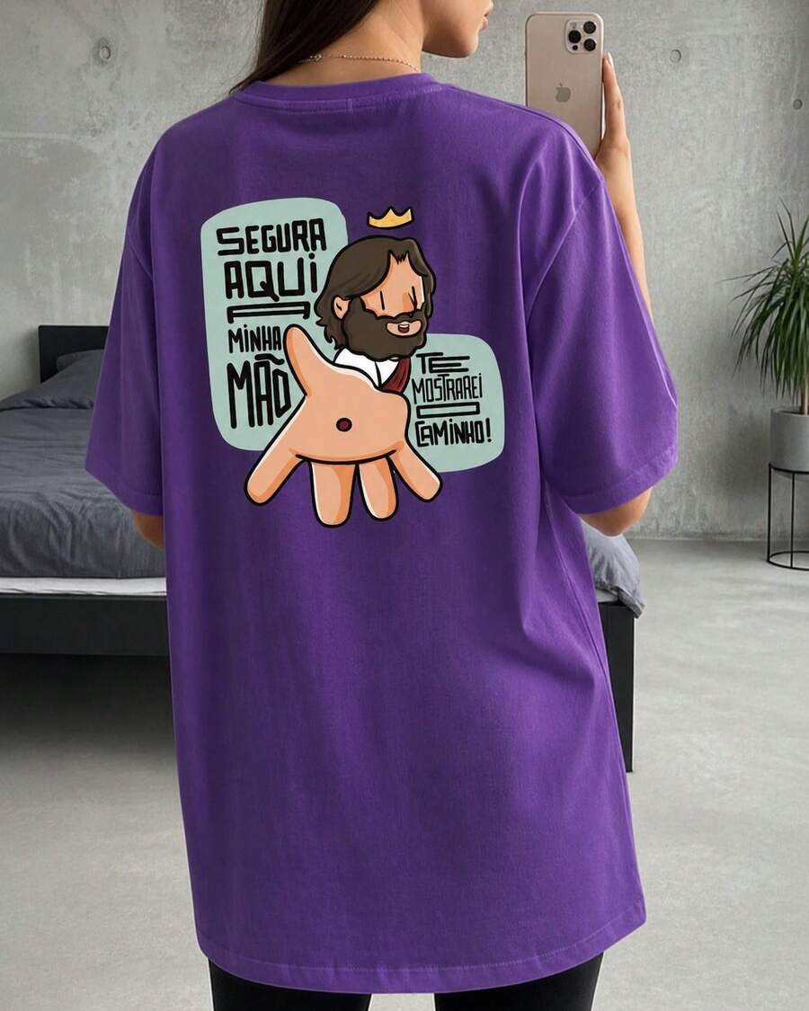 Camiseta Feminina Segura Aqui Bíblia Gospel Religiosa Cristã 100% Algodão Promoção - Roxo - Visão 1