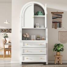 Tall Cabinet With Drawers And Doors, Free Standing Tall Arch Storage Unit For Kitchen And Living - 白色 - 查看 2