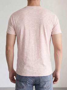 Summer Vintage Washed Short Sleeve Printed T-Shirt Basic Style With Small Horse Logo - Pink - View 3