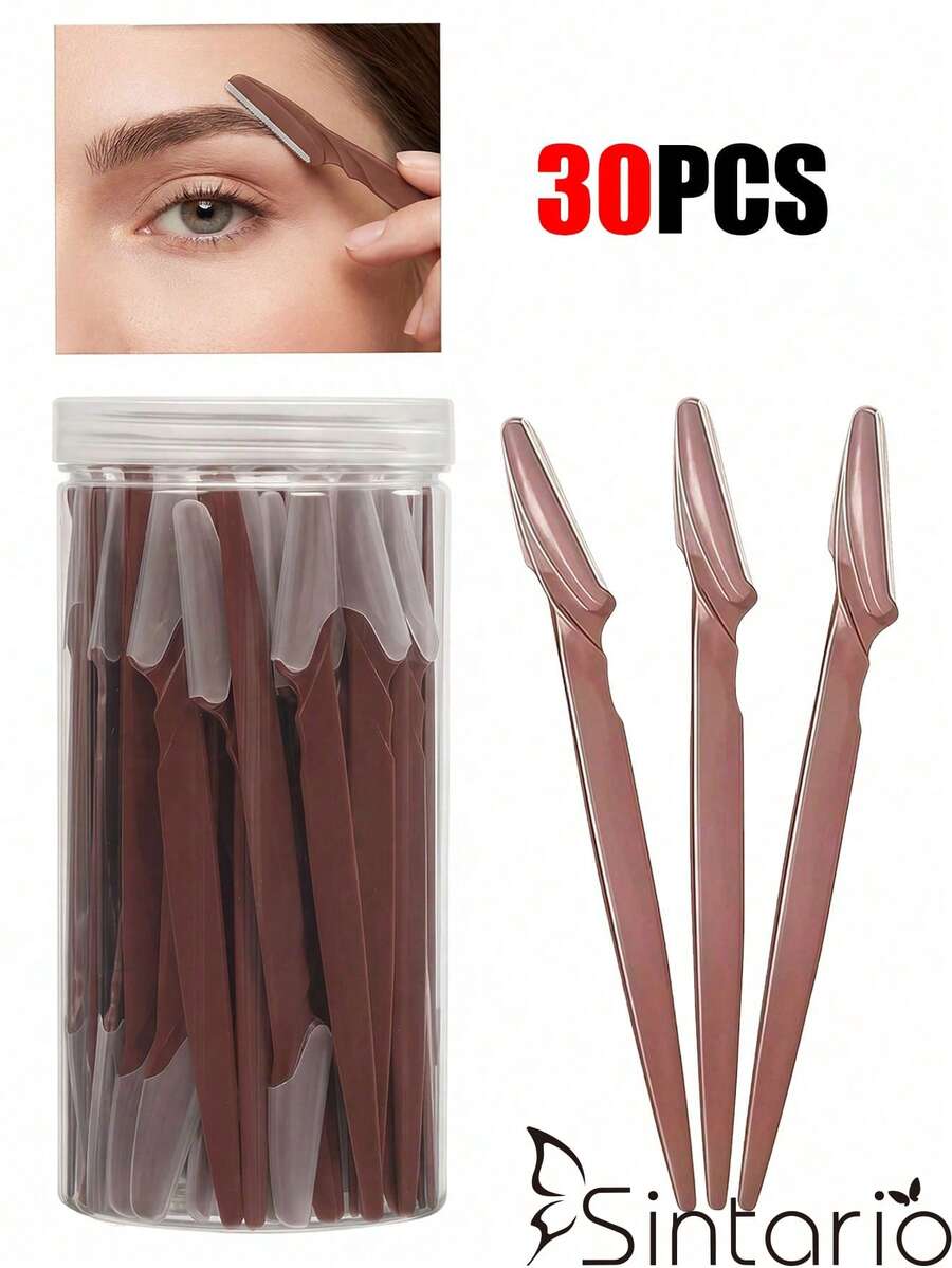 30/15/5pcs Eyebrow Trimmer Set, Long Handle Precision Eyebrow Shaper, Shaping & Trimming Beauty Tool, Exfoliating & Callus Removal Razor, Facial & Neck Shaving Blade, Women's Multi-Function Grooming Set, Travel & Home Use, Smooth