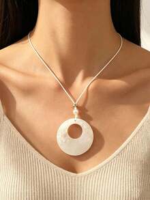 1 pieza Collar con nudo de concha natural redonda, estilo dulce y fresco, versátil para uso diario en todas las estaciones - Multicolor - Ver 1