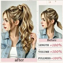 18 Inch Wavy Ponytail Hair Extension, Wrap-Around Clip Design, Suitable For Women's Daily Use - Multicolor - View 4