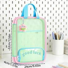 HUAJIE 1pc A4 Mesh L‑Shape Document Tote Bag, Large Capacity Multi‑Pocket Zipper File Organizer With Handle, For Paper Textbook Stationery Storage, Office & School Supply - Single Piece - View 6