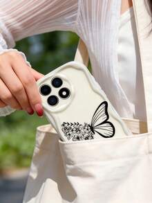 Cream Dopamine Wave Ruffle Soft TPU Texture Creative Personalized Minimalist Line Butterfly Pattern Phone Case Compatible With Galaxy S21 S22 S23 S24 S25 S26/Honor/ And Other Models - White - View 5