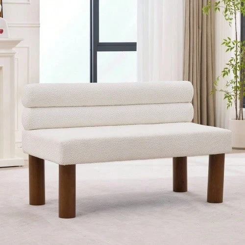 Oversized Modern Minimalist Bench, Armless Design, Wooden Frame – Ideal For Dining Room/Bedroom/Entrance Area - Beige - View 1