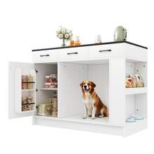 Kitchen Island With 3 Drawers, Adjustable Shelf, Pet-Friendly Area - White (120x60x90cm) - White - View 6