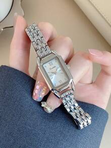 1件金色橢圓形女款石英手錶，優雅時尚，適合日常配戴，生日/畢業禮物，休閒聚會 - 銀色 - 查看 2