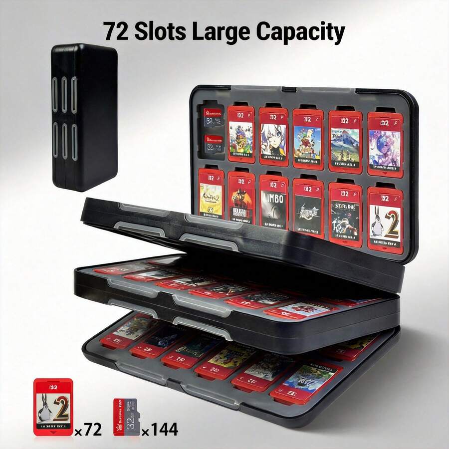 72格遊戲卡收納盒 適用於Switch 2/OLED/Lite NS,超薄防震防摔遊戲卡匣與Micro SD卡收納盒-遊戲旅行必備 - 查看 1