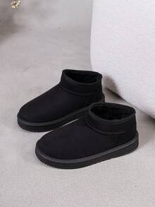 Botas de Piel de Talla Grande Versátiles con Suela Gruesa, Botas de Tobillo sin Cordones Estilosas para Interior/Exterior, Botas de Nieve Cálidas - Negro - Ver 3