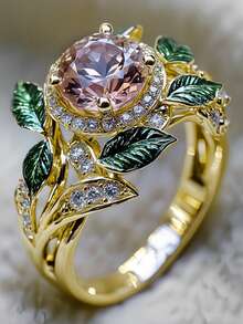 Elegant Luxury 14k Gold Plated Copper Ring, Inlaid With Sparkling Synthetic Cubic Zirconia - Perfect For Engagement, Anniversary And Birthday Gifts, Ideal For Parties And Cocktail Events - Gold - View 10