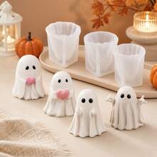 Halloween Cute Ghost Shaped Scented Candle Silicone Mold, DIY Craft Ornament Making Mold, Reusable And Easy To Demold - Transparent White - View 8