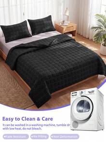 1pc Cooling Comforter, Black Honeycomb Grid Pattern Bedding, Air Conditioning Quilt, Room Decor, Breathable & Lightweight, Ultra Soft & Comfortable, Suitable For Twin/Full/Queen/King Bed, Applicable For Home And Dorm, Pillow And Pillowcase Not Included, Machine Washable - Black - View 9