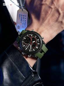 SANDA 6279 Electronic Quartz Watches For Man Dual Display Large Dial Calendar Luminous Waterproof Outdoor Sports Digital Watch - Army Green - View 3