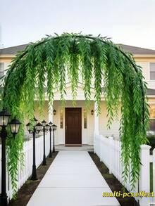 10/5/1pc Artificial Hanging Vine Leaves, Faux Willow Branches, Artificial Greenery Green Leaves Fake Ivy, Suitable For Wall, Balcony, Garden, Wedding, Windowsill, Party Garland Decoration, Home Indoor/Outdoor Garden DIY Basket Flower Pot Filler, UV Resistant - Green - View 10