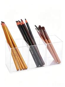 3-Slot Clear Acrylic Makeup Brush Holder, Transparent Desktop Cosmetic Storage Organizer Box - View 3