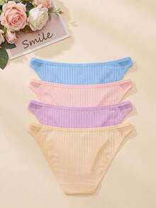 4pcs Macaron Color Lace Low Waist Breathable Women's Thong Panties - Multicolor - View 6