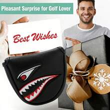 Aggressive Shark Mouth Horseshoe Putter Cover, Contrast Embroidery Eye-Catching Design, Secure Closure PU Fabric, Universal Large Semi-Circular Putter Size, Men's Golf Club Protection Accessory, Golf Club Cover - Black - View 8