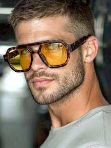 1 Pair Men's Leopard Print Double Bridge Aviator Frame Retro Motorcycle Style Street Fashion Glasses - Multicolor - View 1