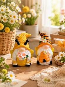 1pc Cute Bee Gnome Statue, Outdoor Resin Decor, Spring & Summer Garden Ornament, Suitable For Garden, Patio, Shelf Decoration, Housewarming Gift, Mother's Day Gift, Balcony & Windowsill Accent - A - View 3