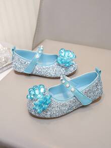 Girls' Rhinestone Princess Leather Shoes, Bow Lightweight Slip-On Shoes, Versatile For Spring/Autumn Daily Wear And Parties - Blue - View 4