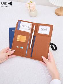 CHARM INFINITE Dompet Paspor Kulit Motif Leci Anti-Pencurian RFID, dengan Tali Elastis, Slot Pena, Beberapa Slot Kartu, Kompartemen Berresleting untuk Tiket dan Uang Tunai, Pengatur Dokumen Perjalanan Unisex, Cocok untuk Perjalanan Pesawat - MultiWarna - View 7