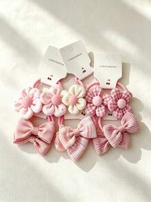 10pcs Vintage Floral Bow Fabric Hair Tie Pack - Multicolor - View 4