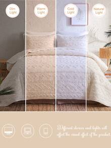 2/3pcs Geometric Striped Cut-Out Light Beige Bedspread Set (1 Bedspread + 1/2 Pillowcases), Simple Versatile Fresh Pastoral, Modern Daily Polyester, Soft And Skin-Friendly, Suitable For Master Bedroom, Guest Bedroom, Secondary Bedroom, All-Season Use - Beige - View 7