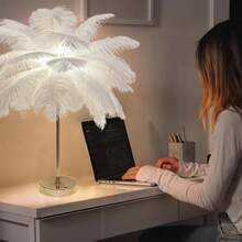 Rechargeable Feather Light With Built-In Battery, Portable Cordless DIY Home Living Room Coffee Table LED Decorative Lamp, Bedside Desk Lamp, Ins Style Girl Live Stream Atmosphere Light, Birthday Wedding Romantic Night Light - 白色 - 查看 8