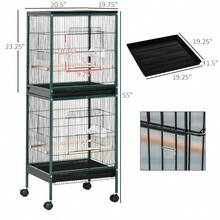 PawHut 55-Inch Large Flight Bird Cage, Bird Aviary Indoor With Multi-Door Design, Parrot Cage With Stand & Tray For Budgies, Cans, Finches, Green-XY372034 - Multicolor - View 3