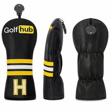 1PC Golf Headcovers - Black Golf Wood Headcover For Driver, Fairway Wood & Hybrid Clubs, Soft Inner Lining, Golfhub Letter & Stripes Embroidery, Universal Fit For Most Clubs - Multicolor - View 10