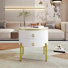 Side Table With Drawers - Marble Structure Golden - 白色 - 查看 6
