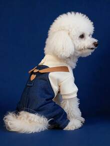 PETCIRCLE 1PC Pet Clothes Small Dog Puppy Cute One-Piece Jumpsuit 2 In 1 With Leash Buckle Punk Overalls - Beige - Multicolor - View 2