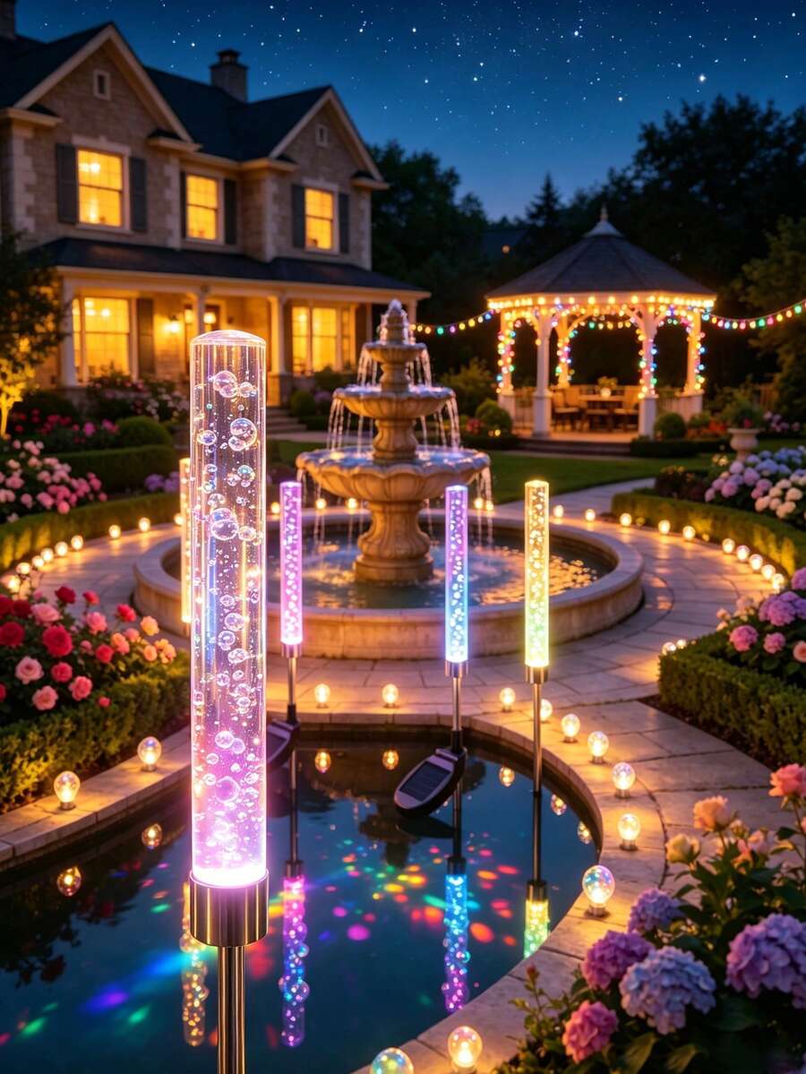 1/2pcs Solar Bubble Garden Lights, Crystal Stem 7-Color Changing LED Pathway Lights, IP65 Waterproof Auto On/Off Outdoor Landscape Lighting, Suitable For Garden, Yard, Lawn, Patio, Walkway, Wedding, Party, Holiday Decoration
