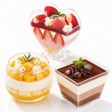 5pcs/10pcs/15pcs Clear Plastic Dessert Cups Heart-Shaped Round Square Mousse Pudding Cups Party Tiramisu Fruit Yogurt Serving Containers - Multicolor - View 2
