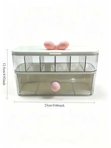 1pc Cream White With Pink Bow Decor Double Layer With Lid Dust-Proof Compartment Transparent Hair Accessory Storage Box - Multicolor - View 3