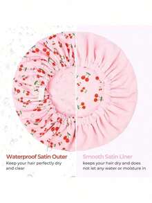 3/1pc New Adjustable Size Terry Cloth Shower Cap Waterproof Polyester Bath Cap Absorbent Microfiber 3-In-1 Hair Drying Cap - Multicolor - View 7