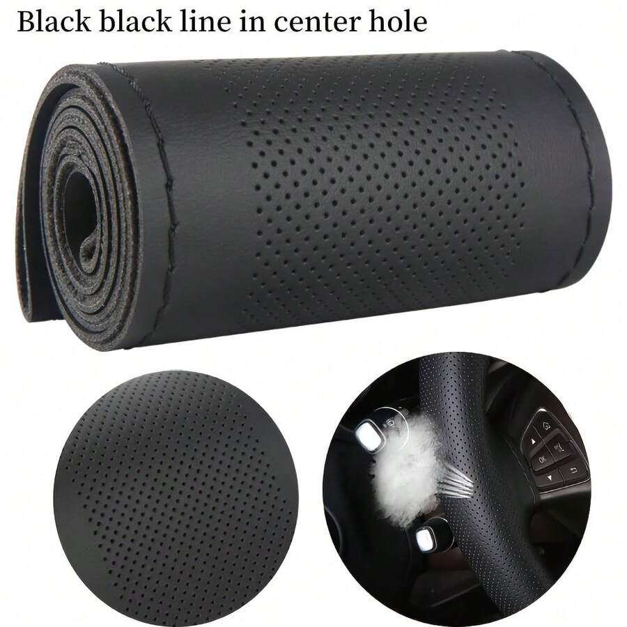 1pc 38cm/15in Hand-Stitched Steering Wheel Cover, DIY Breathable Non-Slip PU Leather Steering Wheel Protector, Includes Needle And Thread, Suitable For Most Car Models, Decorative Modification Accessory, Car Accessory