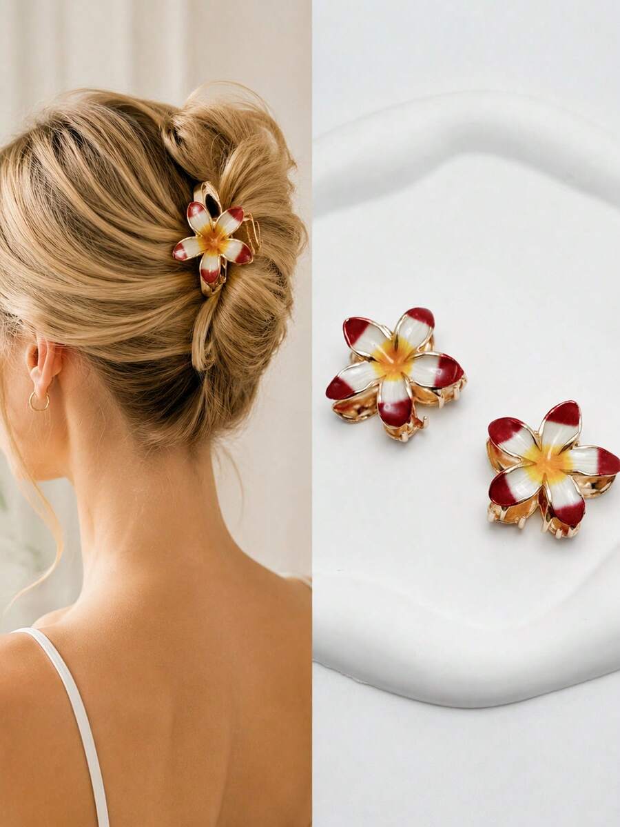 2pcs/Set Jepit Rambut Bunga Paduan Logam Mewah Prancis untuk Wanita, Jepit Rambut Belakang Kepala untuk Gaya Rambut Sanggul dan Ekor Kuda, Dekorasi Mutiara dan Berlian Imitasi, Aksesori Rambut Elastisitas Tinggi Anti Selip untuk Perjalanan Sehari-hari dan Kencan, Penataan Rambut Elegan - MultiWarna - View 1