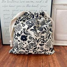 1pc Flower And Bird Printed Cotton Drawstring Storage Bag, Portable And Reusable Storage Bag - Multicolor - View 8