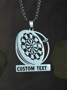 1PC Personalized Name Necklace, Dart Target Pendant, Customized Stainless Steel Unisex Jewelry, Customizable Item, Men's And Women's Necklace, Custom Jewelry, Perfect Gift For Birthday And Anniversary, Thanksgiving, Christmas, Halloween - Multicolor - View 7