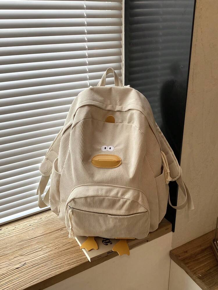 2026 New High-Cost-Performance Student Backpack, Canvas Corduroy Minimalist Large Capacity Duck Pattern Middle School Student Bag - White - View 4