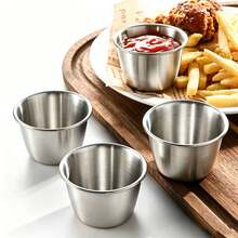 2/4/6pcs Reusable Stainless Steel Sauce Cups, Ketchup Mustard Salad Dressing BBQ Sauce Cups, Restaurant Kitchen Utensils - Silver - View 4