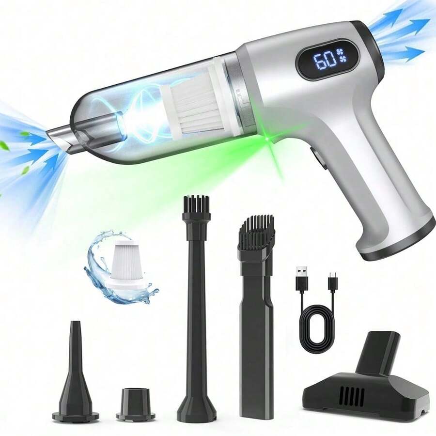 Cordless Handheld Car Vacuum Cleaner, USB Rechargeable Mini Portable Vacuum With LED Battery Display, Built-In LED Light, 2 Speed Modes, Washable HEPA Filter, Multi Nozzles For Car, Home & Office, Car Accessories Gift For Man Woman(2600mAh)