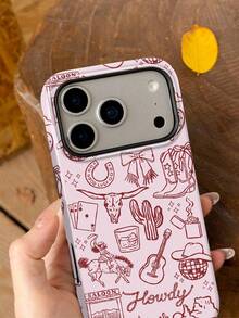 1pc Minimalist Western Style Ocean Bow Cherry Billiards Poker Slogan Pattern Glossy 2-In-1 Film Full Coverage Hard Phone Case Compatible With Samsung/ 11/12/13/14/15/16/17 Pro Max - Multicolor - View 4