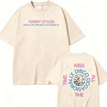 T-Shirt With A Print Of ' New Album, "Kiss All The Time" (2026), High Quality, Harajuku Summer Style, Pure Vintage Style, Unisex, Loose Fit, Cotton, Short Sleeve, Round Neck, Blouses For Women. Casual Blouses For Ladies.  Print.  Print T-Shirt. - 杏色 - 查看 8