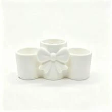 1pc Girl Style Bowknot 3-Compartment Makeup Brush Storage Box, Cream Color Desktop Cosmetic Organizer, Pen Holder, Portable Design, High Aesthetic, Unique Birthday Gift Idea For Girlfriend - Multicolor - View 11
